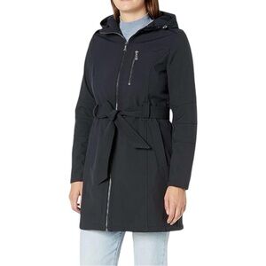 BCBGeneration‎ Black Long Hooded Rain Jacket Utility Trench Coat Tie Waistband